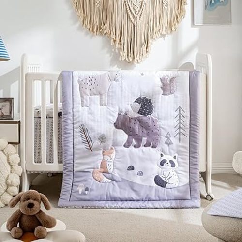 Crib Bedding Set 4 Pieces – Includes Comforter, 2 Fitted Sheets for Easy Changing, Crib Skirt – Soft, Breathable, Machine Washable – Fits Standard Crib Mattress – Baby Nursery Set for Boys & Girls