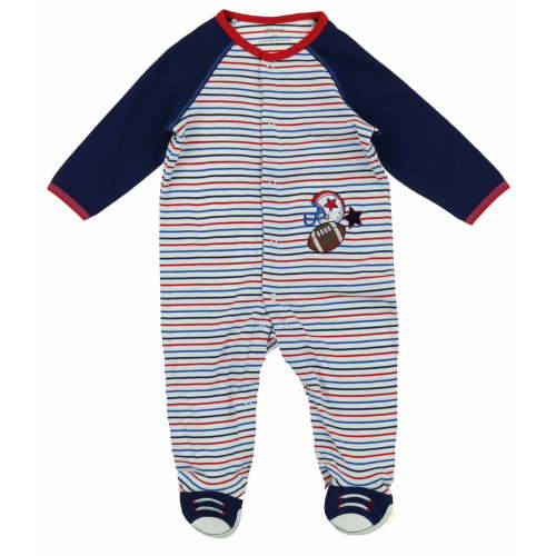 Little Me Boys 1 Piece Long Sleep Sleeper Full Zip or Snap Footie Pajama (6M, (04)Navy Stripe)