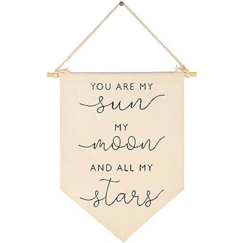 Nursery Wall Art-Nursery Bedroom Gift-My Sun My Moon and All of My Stars-Canvas Hanging Flag Banner Wall Sign Decor Gift for Baby Kids Girl Boy Nursery Teen Room Playroom Front Door