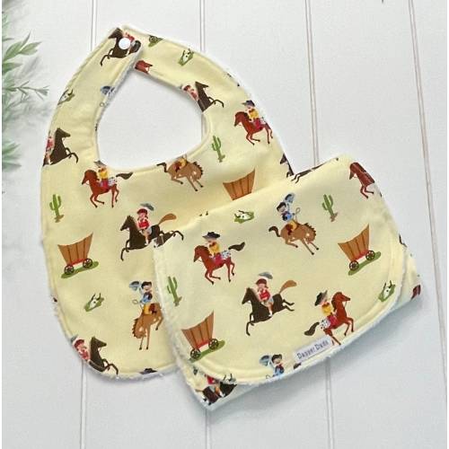 Cowboy Cowgirl Western Unisex Baby Bib & Burp Cloth Set Western Baby Gift