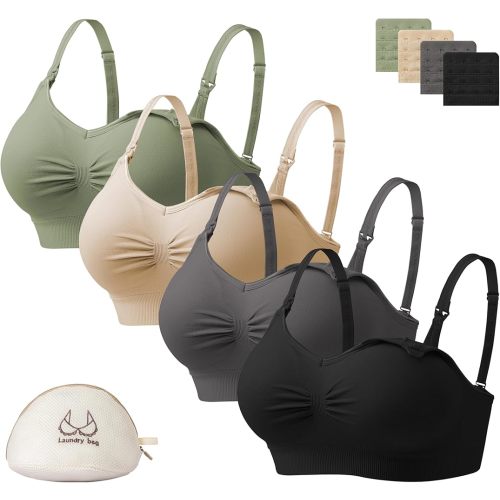 Angelhood Nursing Bra for Breastfeeding with Removable Bra Pads Seamless Nursing Bra with Support, Pack of 4