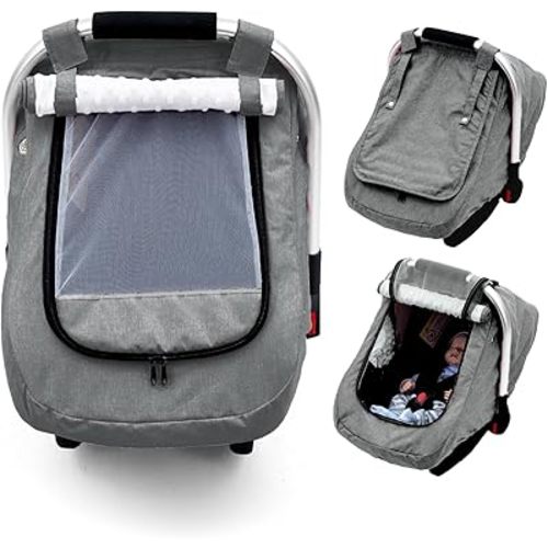 Baby Car Seat Cover, Waterproof Infant Car Seat Cover with 2 Breathable Vents, Carseat Cover with Mesh Window, Baby Stroller Weather Shield, Univeral Baby Carrier Cover for Newborn Shower Party