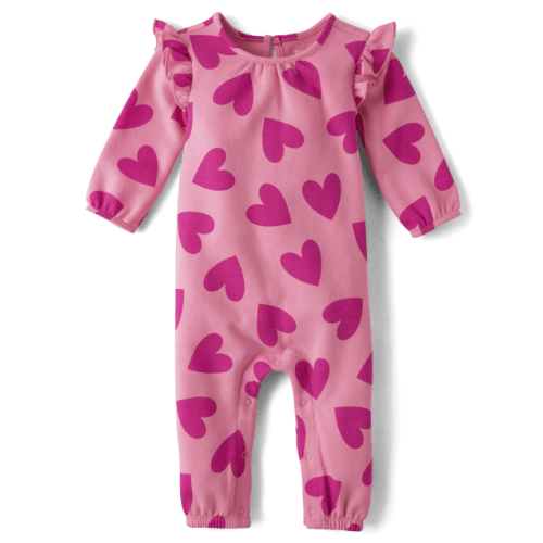 Baby Girls Heart Fleece Romper - Pink