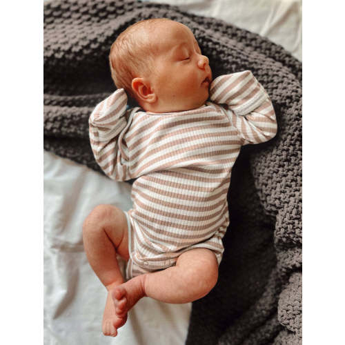 Tan Stripe / Organic Ribbed Long Sleeve Bodysuit