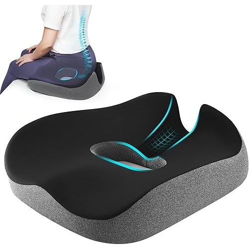 Concave U Surface Donut Pillow for Tailbone Pain Cradle Tailbone Reducing Pressure on Pelvis- Hemorrhoid Pillow for Office, Car, Home Seat- Black/Gray
