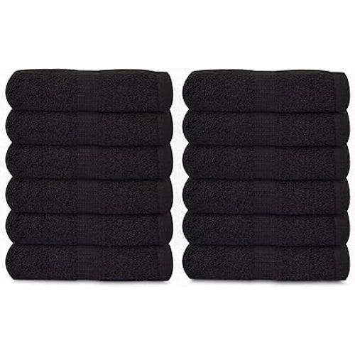 GOLD TEXTILES 100% Cotton Washcloth - 12 Pack | 13x13 inches | Black - Ultra Soft, Highly Absorbent, Long Lasting and Quick Drying - Hotel & Spa Collection Cool Feel Fingertip Towels