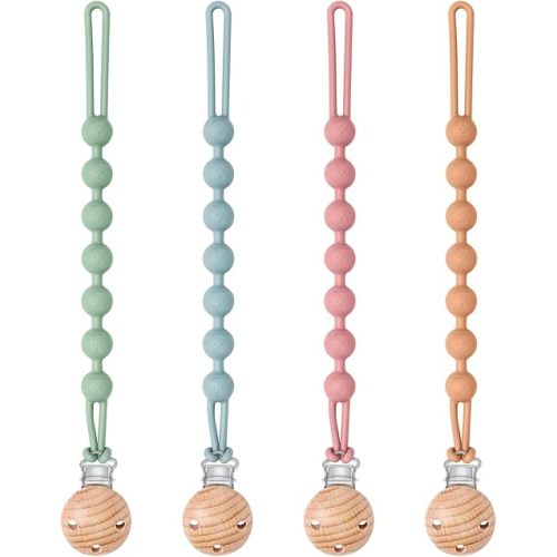 Baby Silicone Pacifier Clip, BPA Free, 4 Pack One Piece Soft Flexible Binky Clips Pacifier Holder Clips for Girls and Boy - Safe for Newborns