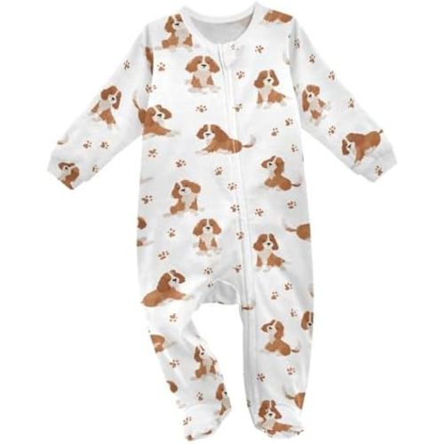 SHJI Cavalier King Charles Spaniel Dog Baby One-Piece Footies Long Sleeve Rompers Pajamas Zip Front Pjs for Boys Girls kids 3M