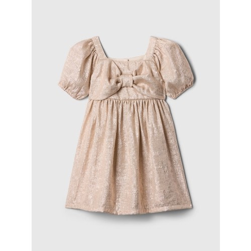 babyGap Shine Puff Sleeve Bow Dress, Off White Oyster - size 6-12M