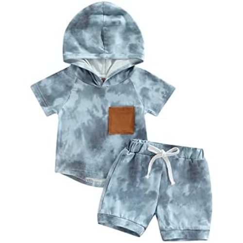 ZyHwShine Toddler Baby Boy Clothes Newborn Outfit Tie Dye Sleeveless Hoodie Tank Top+Shorts Set Cute Infant Summer Outfits