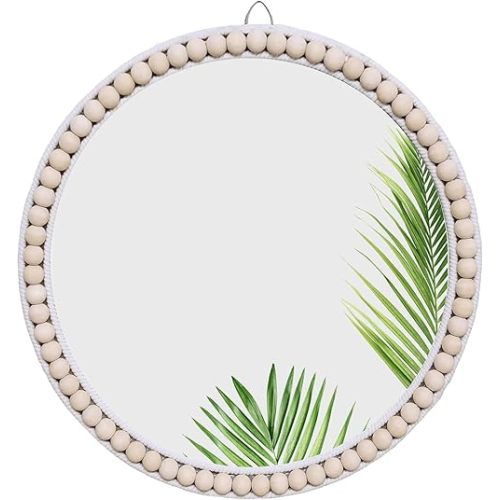 17 inch Wall Mirror, Boho Design for Living Room, Bedroom, Bathroom Decor, Hand Woven Rattan Mirror