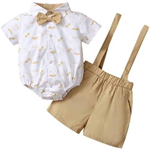 Infant Baby Boy Gentleman Outfit Summer Romper Onesie Suspender Shorts Overalls Newborn Dress Clothes