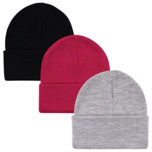 Hudson Baby Infant Girl Knit Cuffed Beanie 3pk, Dark Pink, Infant Toddler