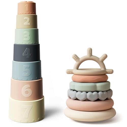 Moonkie Stacking Baby Toy, Eductional Soft Teething Toy with 7 Piece