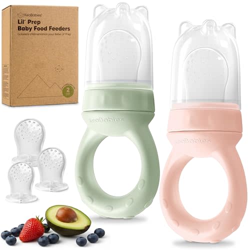 KeaBabies Baby Fruit Feeder 2pk - Silicone Baby Food Feeder for Babies 6-12 Months, Breast Milk Popsicle Teether, Weaning, Pacifier, Freeze Frozen Solid Food, Infant Feeding Essential (Mellow)