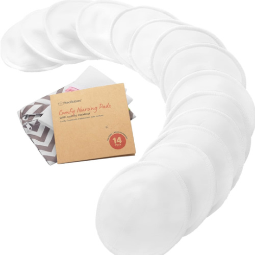 Organic Nursing Pads - 14 Washable Viscose Derived from Bamboo Breastfeeding Pads, Wash Bag, Reusable Breast Pads for Breastfeeding, Nipple Pads for Breastfeeding Essentials(Soft White, L 4.8")