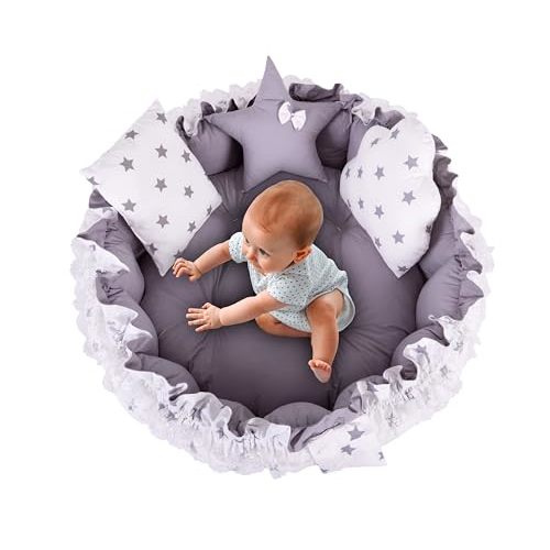 MottoKids 2-in-1 Play Mat from Baby to Toddler, Pet Cushion, Thick & Convertible, Floor Cushion for Toddler, Play Mat, Cotton & Machine Washable (PolyBag)(Grey)