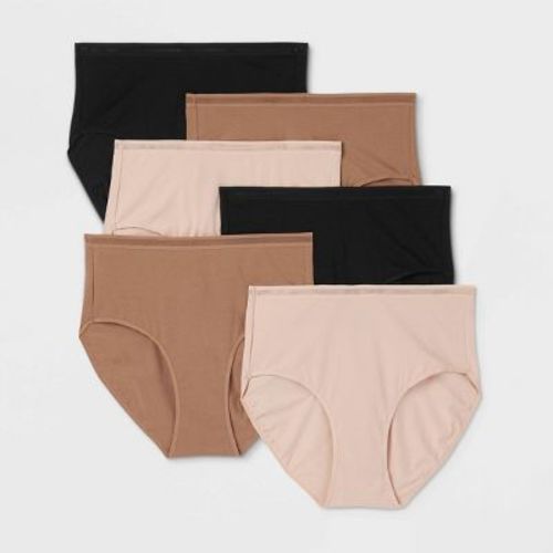 Women's 6pk Cotton Stretch Briefs - Auden™ Assorted Neutral M: High Rise, Midweight, Solid Pattern, Pull-On Waist