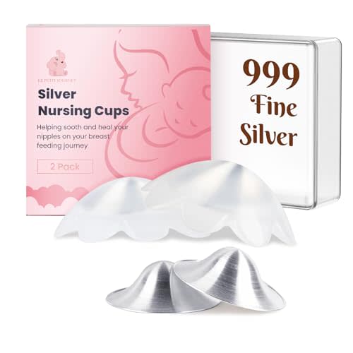 Original 999 Pure Silver Nursing Cups with Silicone Pads, Nipple Shields for Nursing Newborn Essentials, Silver Nipple Covers for Breastfeeding, Silver Nipple Guards for Soothing and Healing