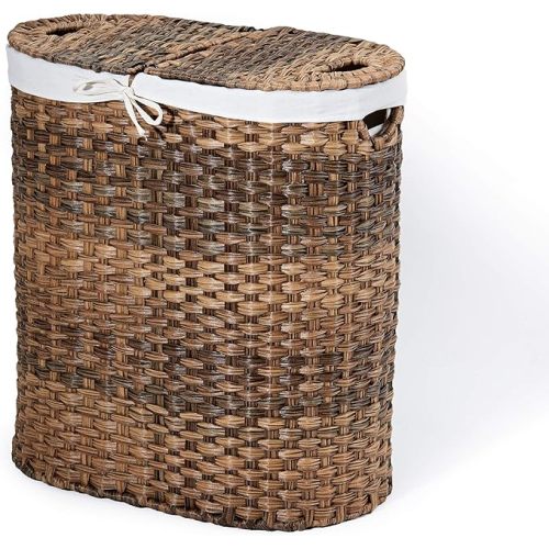 Seville Classics Premium Handwoven Portable Laundry Bin Basket with Carrying Handles, Household Storage for Clothes, Linens, Sheets, Mocha Brown, Oval Hamper