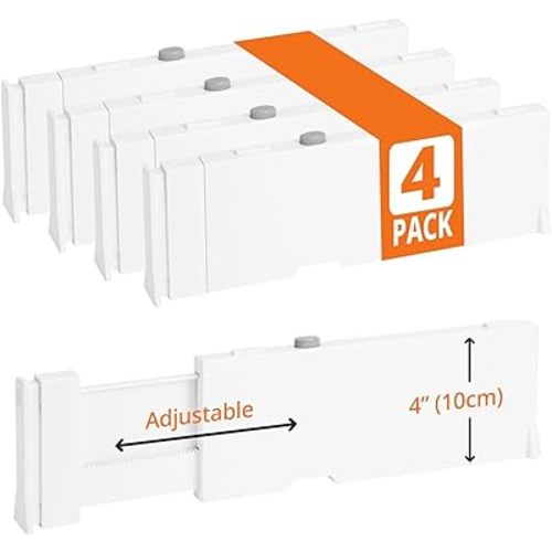 4 Pack 4" High Drawer Dividers, 11"-17" Expandable Drawer Organizer For Clothes, Dresser Drawer Organizer, Drawer Separators for Baby Clothes, Vanity, Kitchen and Office Storage, Warm White