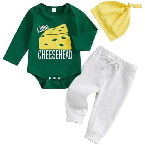 BemeyourBBs Newborn Baby Boy Girl Football Outfit Game Day Long Sleeve Romper Pants Set with Beanie Hat Fall Winter Clothes