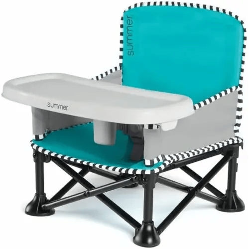 Summer by Bright Starts Pop 'N Sit Portable Booster Chair, Floor Seat, Indoor/Outdoor Use, Compact Fold, Aqua Sugar, 6 Mos - 3 Yrs