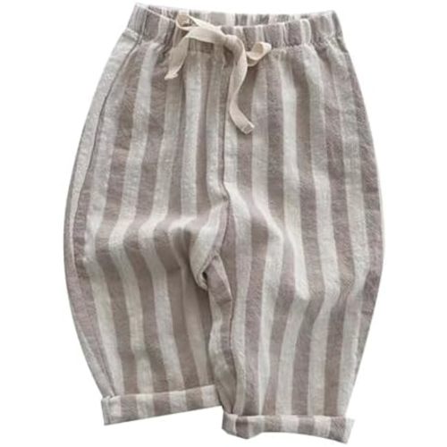 Toddler Baby Linen Pants for Boys Girls Baggy Striped Harem Bloomer Kids Summer Elastic Waisted Wide Leg Pant Joggers