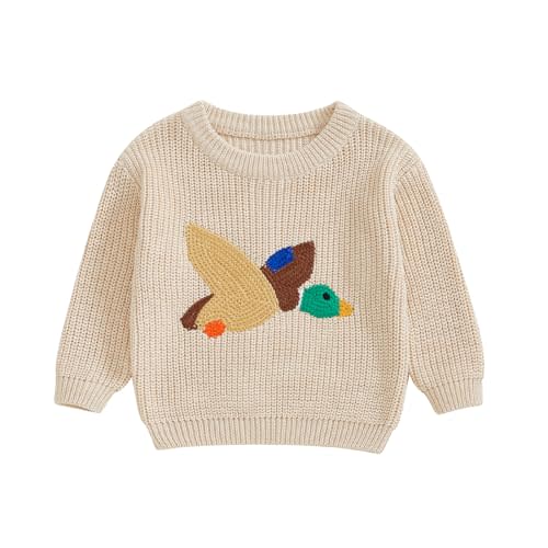 Toddler Baby Girls Boys Sweaters Mallard Duck Embroidery Long Sleeve Knit Sweatshirt Warm Winter Hunting Clothes