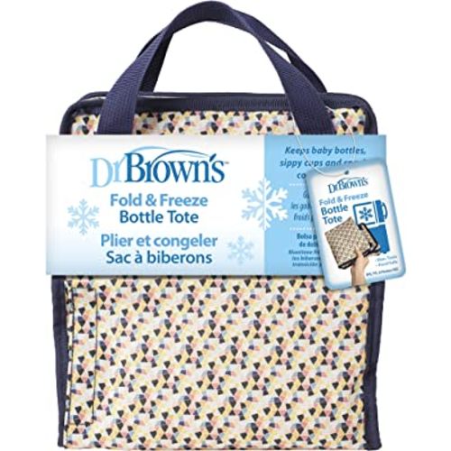 Dr. Brown's Fold & Freeze Bottle Tote, Travel Baby Bottle Insulated Cooler Bag, Store Up to 6 Baby Bottles, Geometric Multicolor, BPA Free