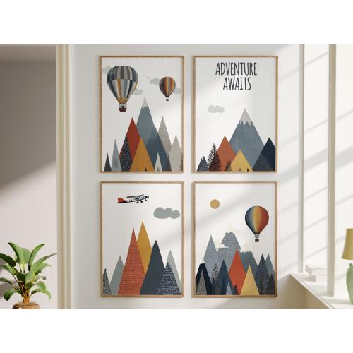 Adventure Nursery Wall Art Set of 4, Mountain Nursery Prints