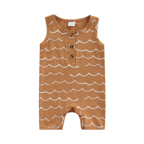 Kleidungly Newborn Baby Girls Boys Jumpsuits Clothing 5 Colors Printed Sleeveless Button Summer Romper