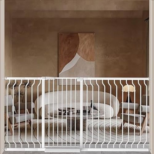 WAOWAO Extra Tall 40.55" Baby Gate 57.48-74.4" Wide Pressure Mounted Walk Through Swing Auto Close Safety White Metal Toddler Child Dog Pet for Indoor Stairs,Doorways,Kitche