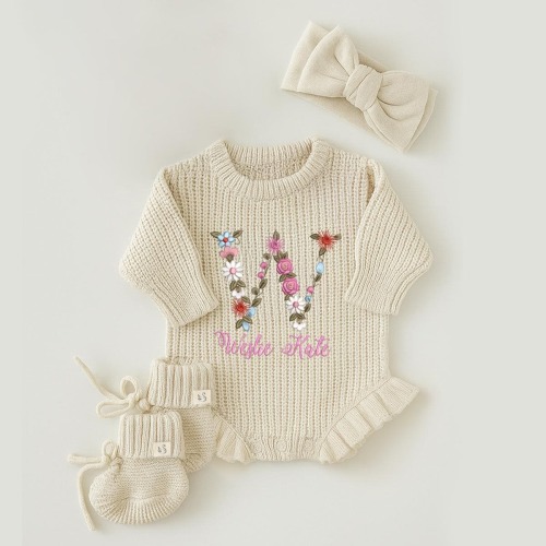 Custom Baby Name Romper, Floral Embroidery Romper, Baby Girl Coming Home Outfit, Personalized Baby Gift, Monogrammed, Baby Shower Gift