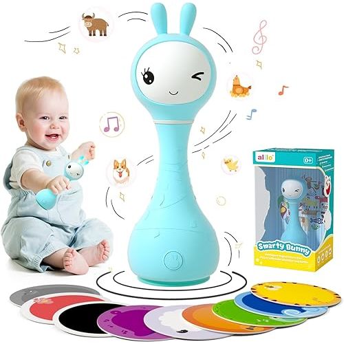 alilo Smart Bunny Baby Rattle Musical Light Up Toys, Infants Newborns Baby Toys 0-3-6-12-18-24 Months,1 Year Old Baby Gifts, 4 Music Modes and Color Recognition Function with 9 Color Card