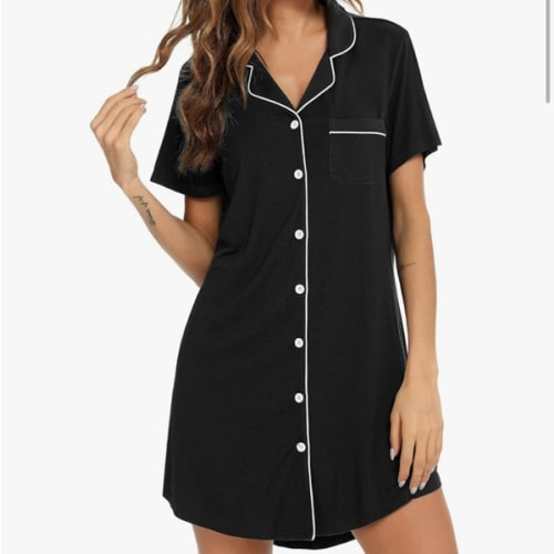 Anjue Pajama Nightgowns for Women Button Down Pajamas Tops Short/Long Sleeve Sleepwear Sleep Shirts Nightdress S-XXL