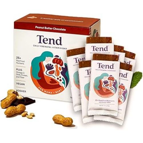 Daily Tend Best Prenatal Vitamin Bar, Made with Organic Ingredients for Pregnant & Postpartum Mothers, Includes DHA, Vitamin D, Folate, Sunflower Lecithin, Peanut Butter Chocolate Flavor (7 ct)