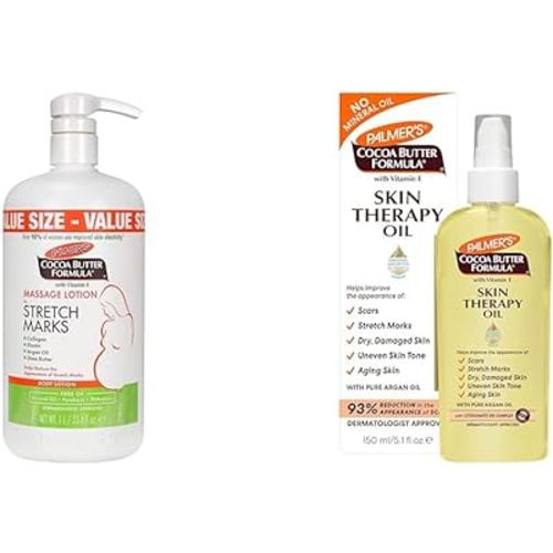 Palmer's Cocoa Butter Formula Massage Lotion For Stretch Marks, Pregnancy Skin Care & Cocoa Butter Formula Skin Therapy Moisturizing Body Oil with Vitamin E, 5.1 Ounces