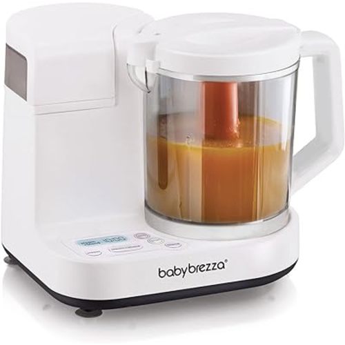 Baby Brezza One Step Glass Baby Food Maker – Auto shut Off, Dishwasher Safe Cooker and Blender to Steam + Puree Organic Food for Infants + Toddlers - 4 Cup Capacity