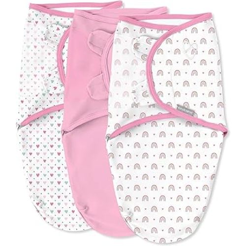 SwaddleMe by Ingenuity Original Swaddle, 100% Cotton, Improves Sleep & Calms Startle Reflex, 0-3 Months, 3-Pack - Over the Rainbow