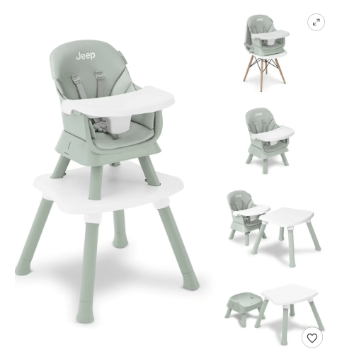 Jeep Milestone 6-in-1 High Chair by Delta Children - Sage Green: Adjustable, Converts to Booster, Reclining Seat