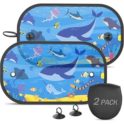 Car Window Shade for Baby 2 Pack Car Sun Shade Side Auto Sunshades 20"x12" with Blue Ocean Pattern Sun and UV Protection for Baby/Kids - Suction Cups
