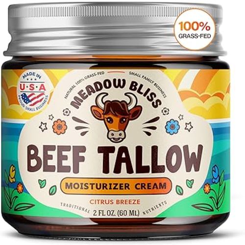 Beef Tallow for Skin - Moisturizer Cream - 100% Grass Fed - Whipped Beef Tallow - Organic Jojoba Oil - Organic Shea Butter - Supports Eczema, Rosacea+ - Made in USA - Citrus Breeze - 2 oz