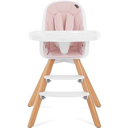 Evolur Zoodle 2 in 1 Convertible Baby High Chair in Pink, Easy to Clean, Adjustable and Removable Tray, Compact and Portable High Chair, Foldable High Chair with Adjustable Footrest
