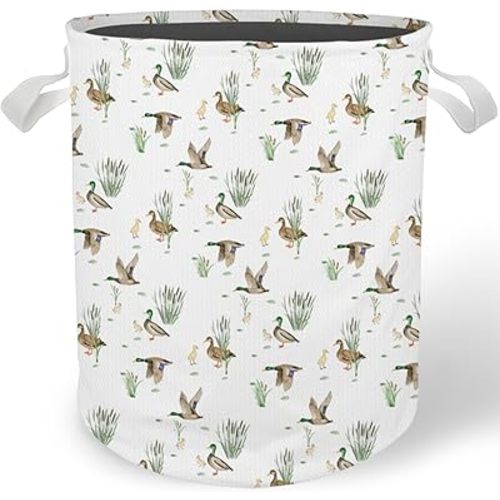 Mallard Duck Duckling Nursery Laundry Basket, Rustic Flying Mallard Duck Wildlife Laundry Basket Hamper Waterproof Collapsible Clothes Toys Storage Bin for Boys Kids Room Bathroom
