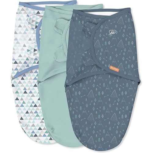 SwaddleMe by Ingenuity Original Swaddle with Easy-Change, 100% Cotton, Improves Sleep & Calms Startle Reflex, 3-6 Months, 3-Pack - Mountaineer