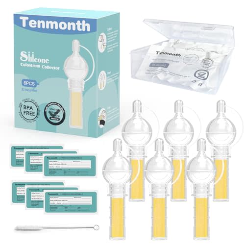 Colostrum Collector Kit Tenmonth Breast Milk Collector with Storage Case Set, Portable Colostrum Container Ready-to-Use, BPA Free 0.1oz/4ml, 6pcs
