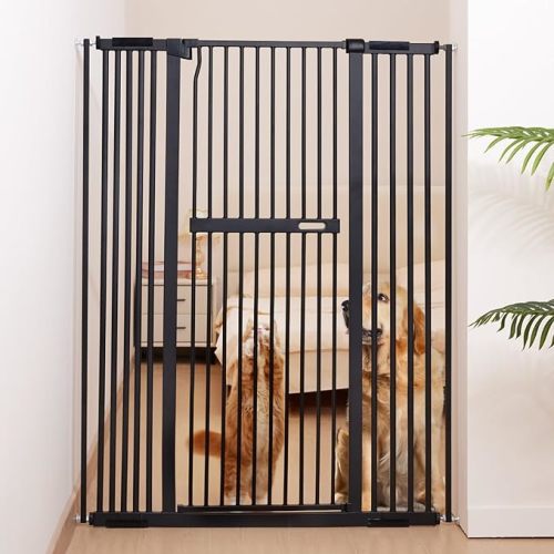 No Pawblems 55.1" Extra Tall Pet Gate for Cat/Dog, 29.9-44.4" Wide Auto Close Tall Cat Gate, NO Drilling Pressure Mounted for Doorways/Hallways, 1.37" Narrow Bar Spacing, Black