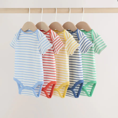 Bright Stripe Baby Short Sleeve Bodysuits (5 Pack) - 3-6M