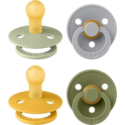BIBS Pacifiers - Colour 4 Pack | Round Nipple Baby Pacifier | BPA Free Natural Rubber Latex Soother | Made in Denmark | Size 0-6 Months | Garden Colors